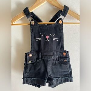 Cutie Patootie Girls Black Denim Overall Shorts Kitty
